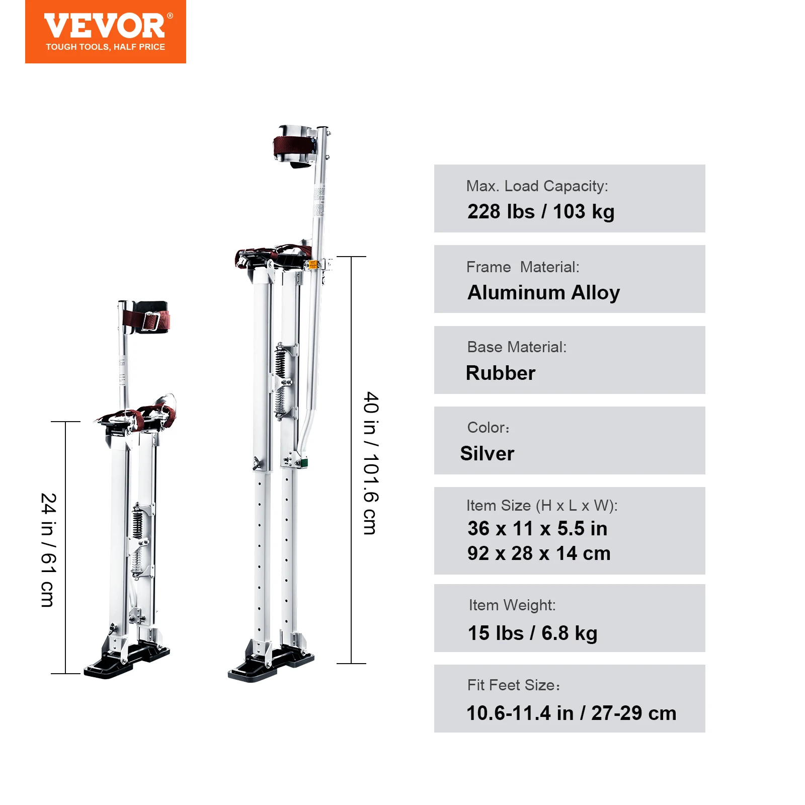 VEVOR 24"-40" Drywall Stilts Professional Aluminum lastering Stilt Ladder Adjustable Plastering Stilts Paint Tool Stage Props