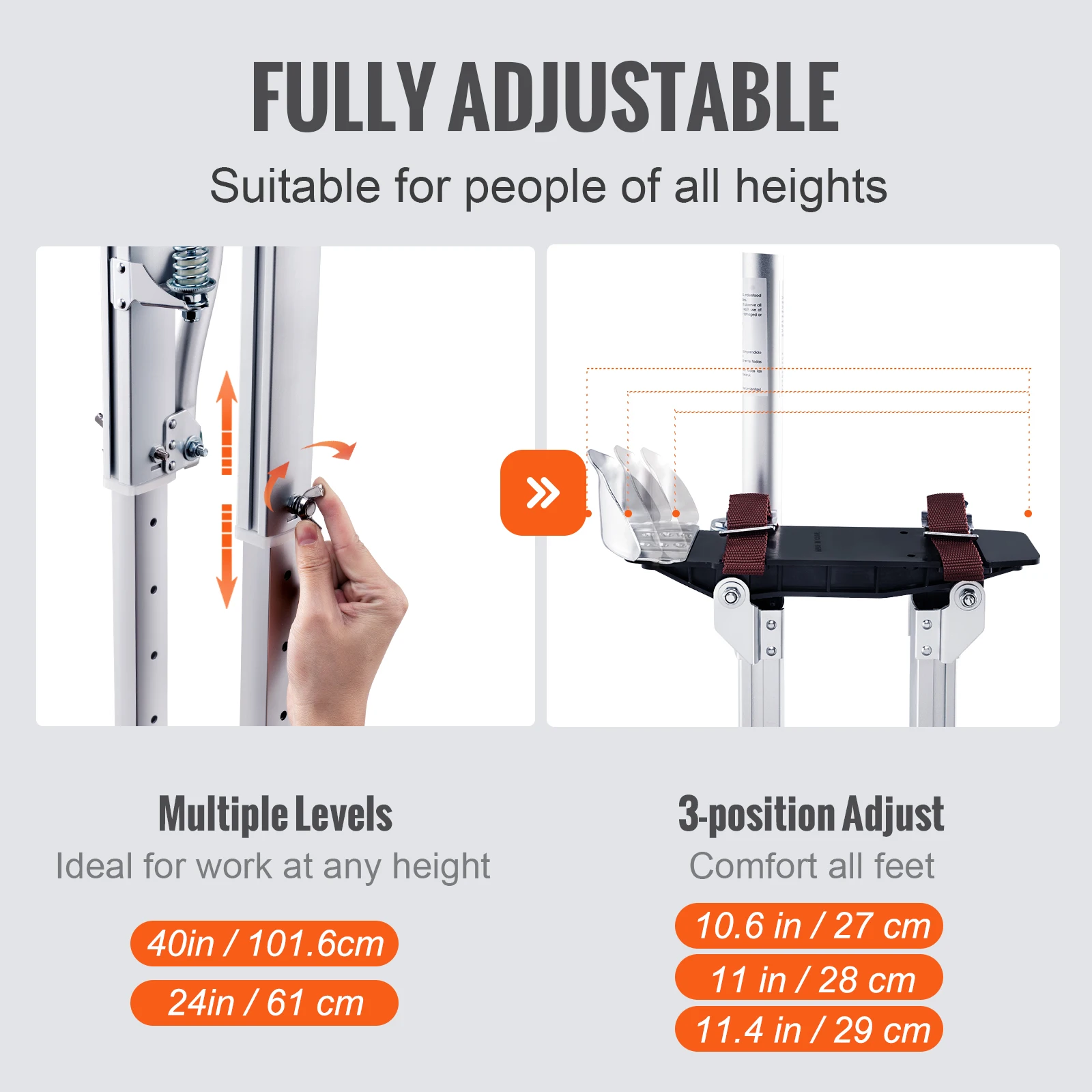 VEVOR 24"-40" Drywall Stilts Professional Aluminum lastering Stilt Ladder Adjustable Plastering Stilts Paint Tool Stage Props