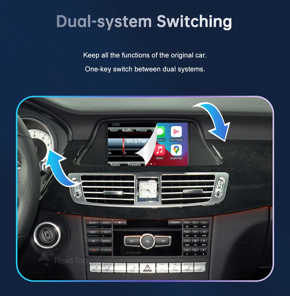Road Top Wireless CarPlay Android Auto for Mercedes Benz CLS W218 NTG4.5/NTG4.7 2011-2015, with Mirror Link AirPlay Car Play