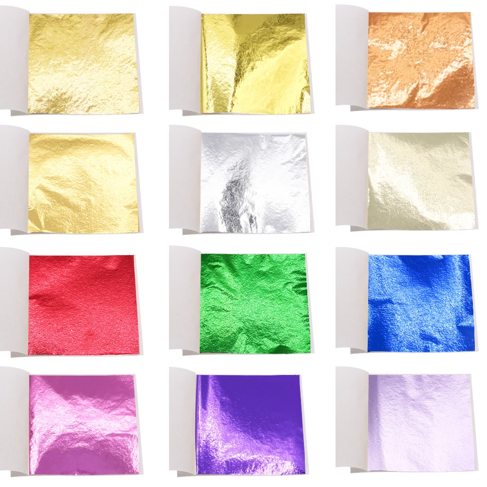 100pcs/10colors sheet Pink Gold Leaf Imitation Sliver Foil Papers DIY Art Crafts Design packaging material Food decoration