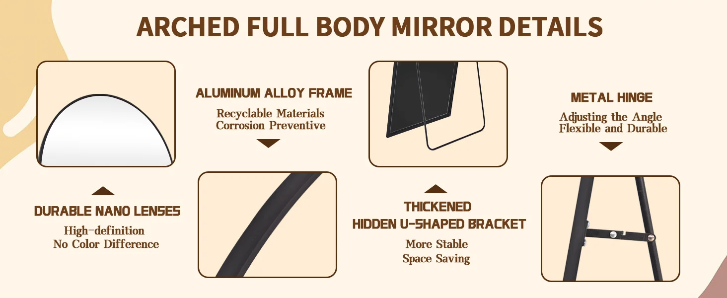 BEAUTYPEAK Arched Full Length Mirror, 71"x26" Full Body Floor Mirror Standing Hanging or Leaning Wall, Full Body Mirror Standing