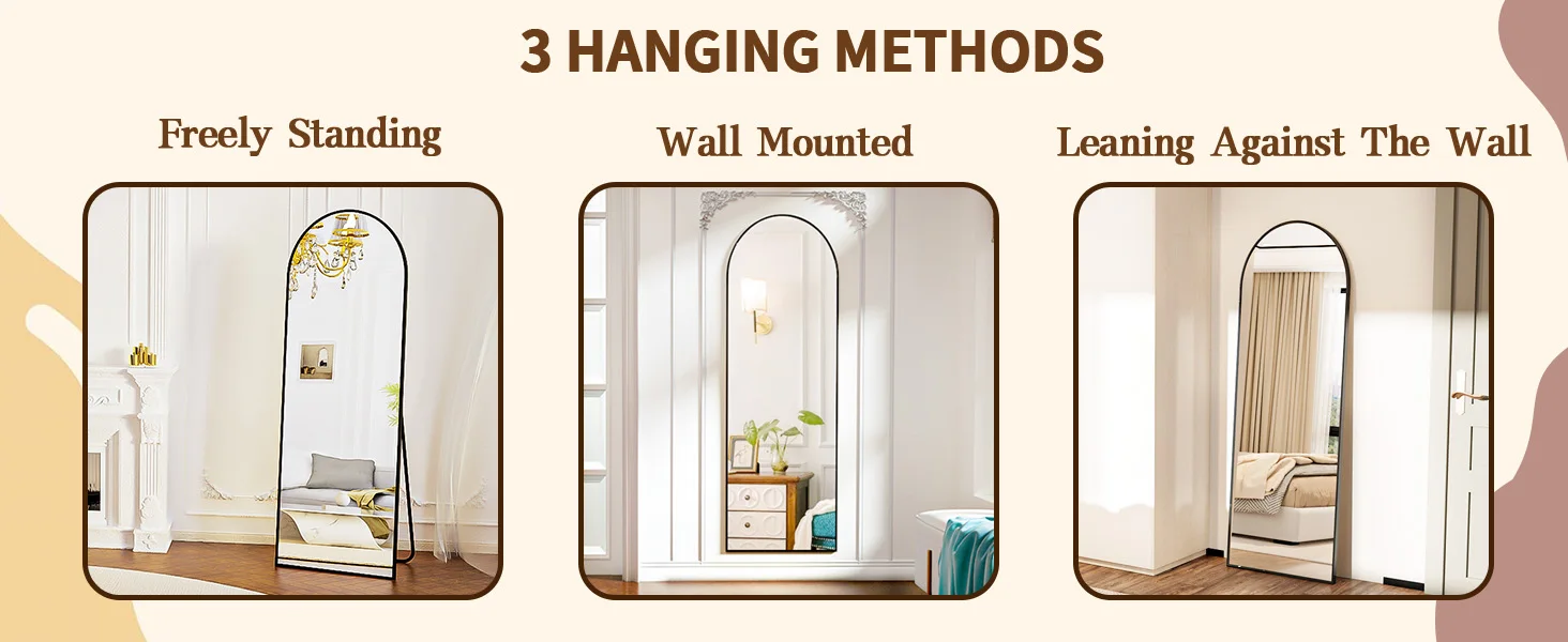 BEAUTYPEAK Arched Full Length Mirror, 71"x26" Full Body Floor Mirror Standing Hanging or Leaning Wall, Full Body Mirror Standing