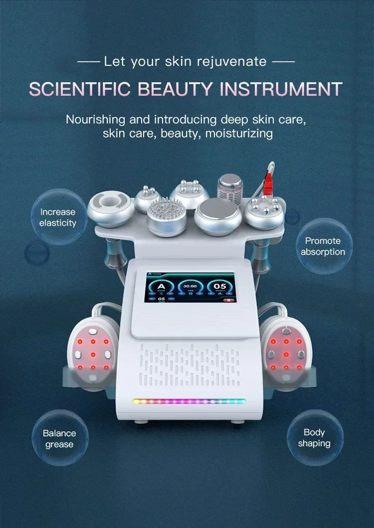 9 in 1 Tool 80K Cavitation Ultrasonic Body Slimming Machine Multi-Polar Frequency Anti-Wrinkle Rejuvenation Skin Lift Tighten