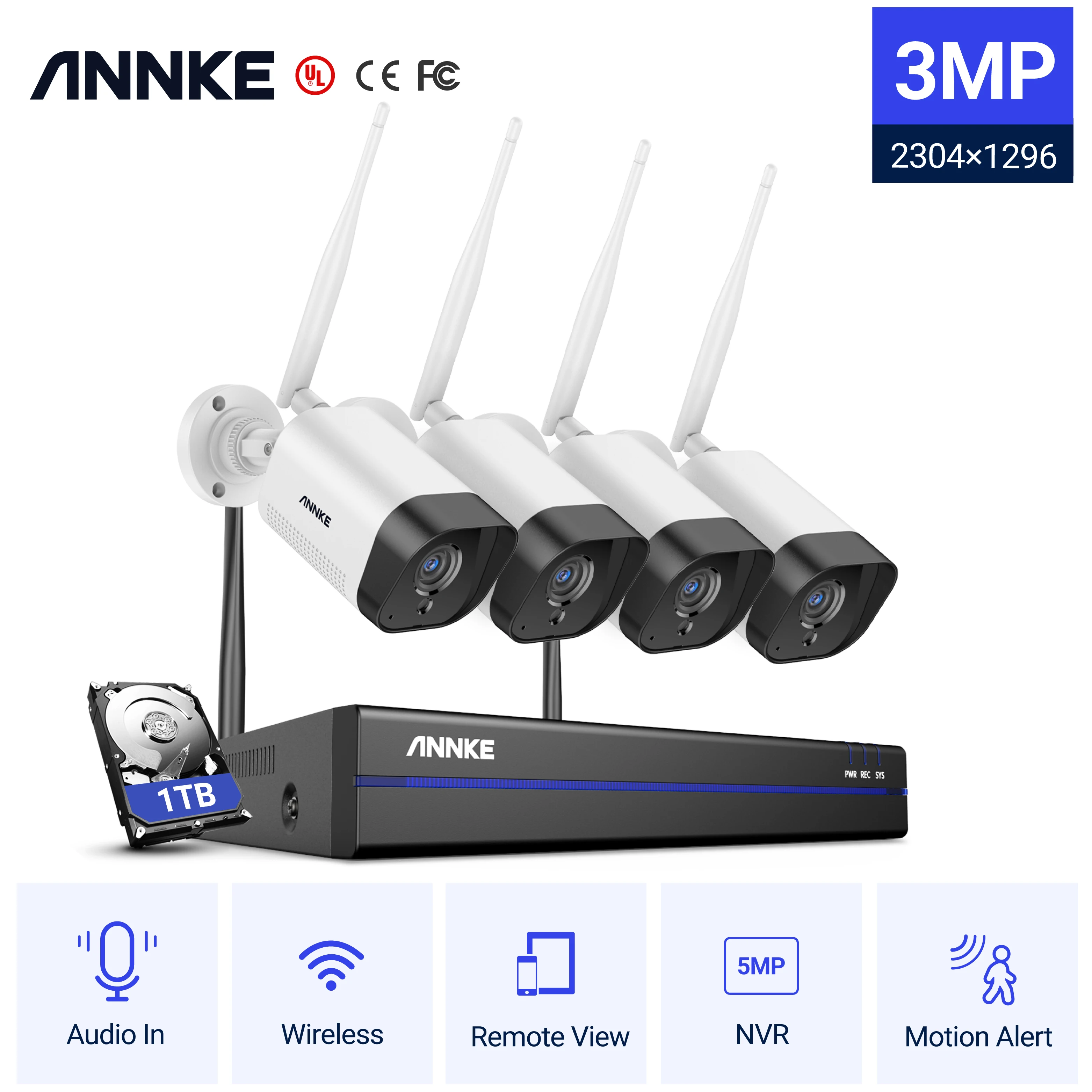 ANNKE 2/4PCS FHD 3MP IP H.265 Video Camera Surveillance System Weatherproof Cameras 100ft Night Vision With Smart IR P2P For NVR