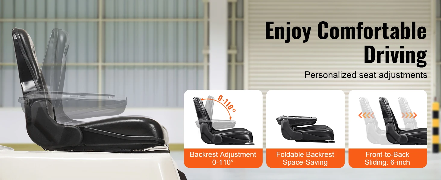 SucceBuy Universal Forklift Seat Fold Down Tractor Seat with Adjustable Angle Back and Micro Switch Comfortable Forklift Seat
