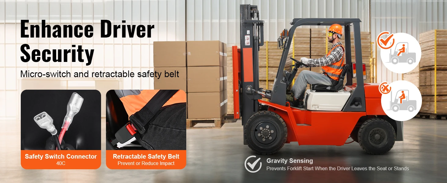 SucceBuy Universal Forklift Seat Fold Down Tractor Seat with Adjustable Angle Back and Micro Switch Comfortable Forklift Seat