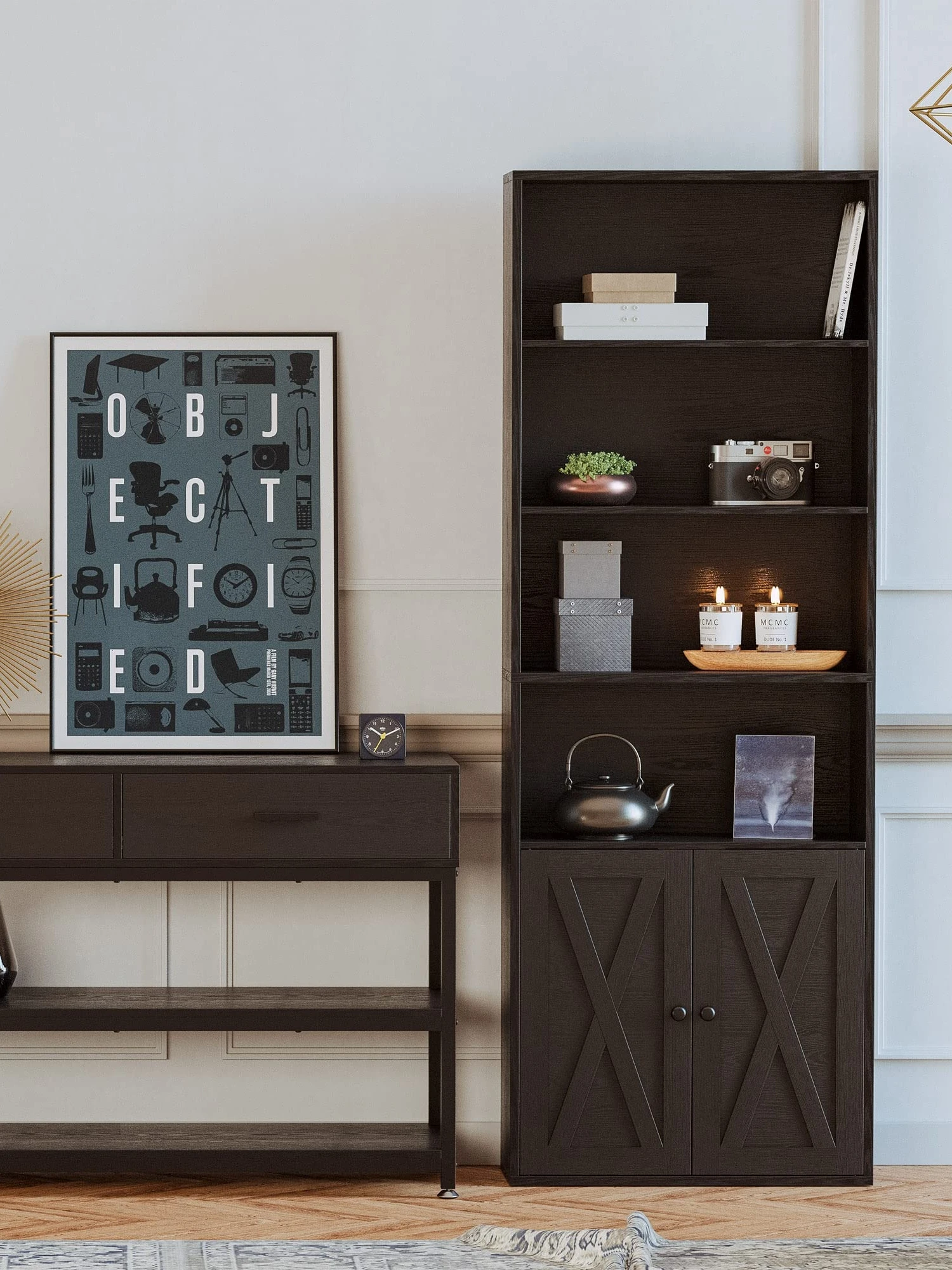 IRONCK Industrial Bookshelves and Bookcases with Doors Floor Standing 6 Shelf Display Storage Shelves 70 in Tall Bookcase Home D