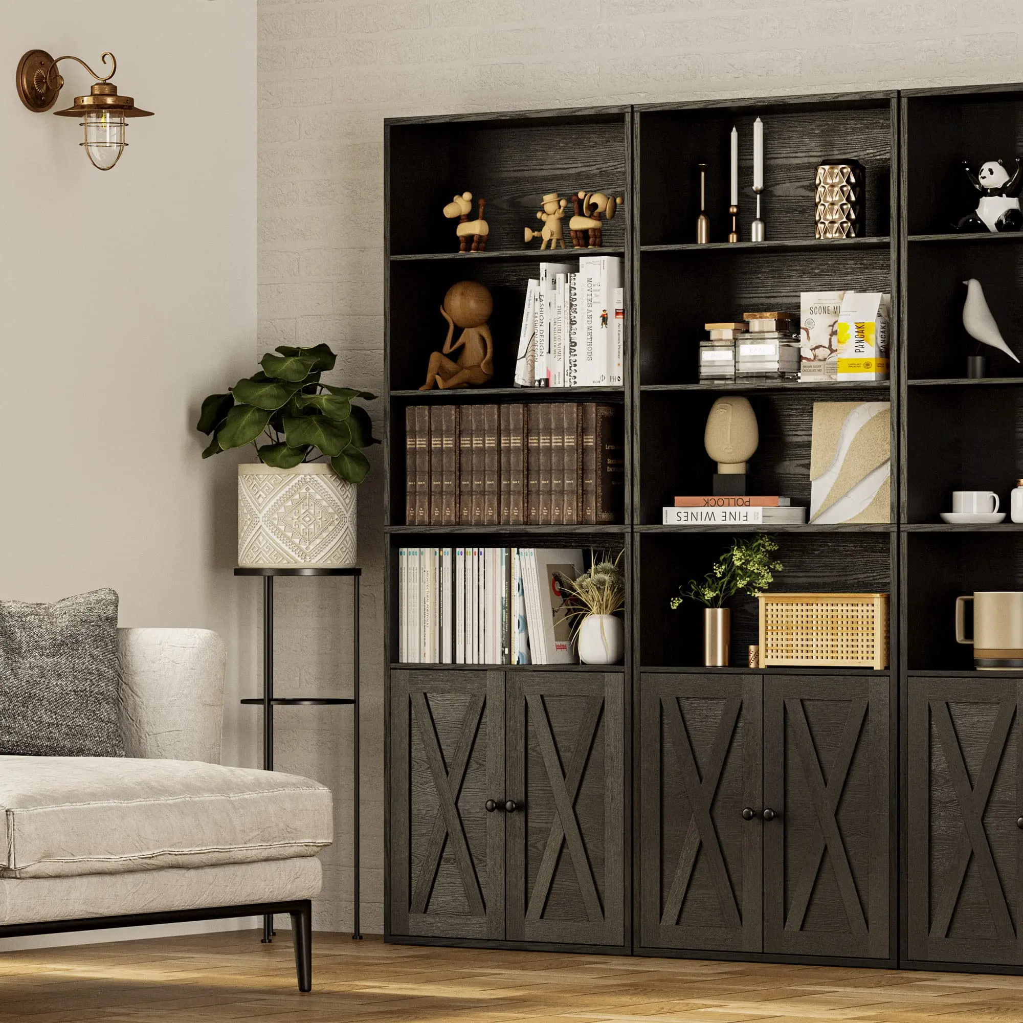 IRONCK Industrial Bookshelves and Bookcases with Doors Floor Standing 6 Shelf Display Storage Shelves 70 in Tall Bookcase Home D