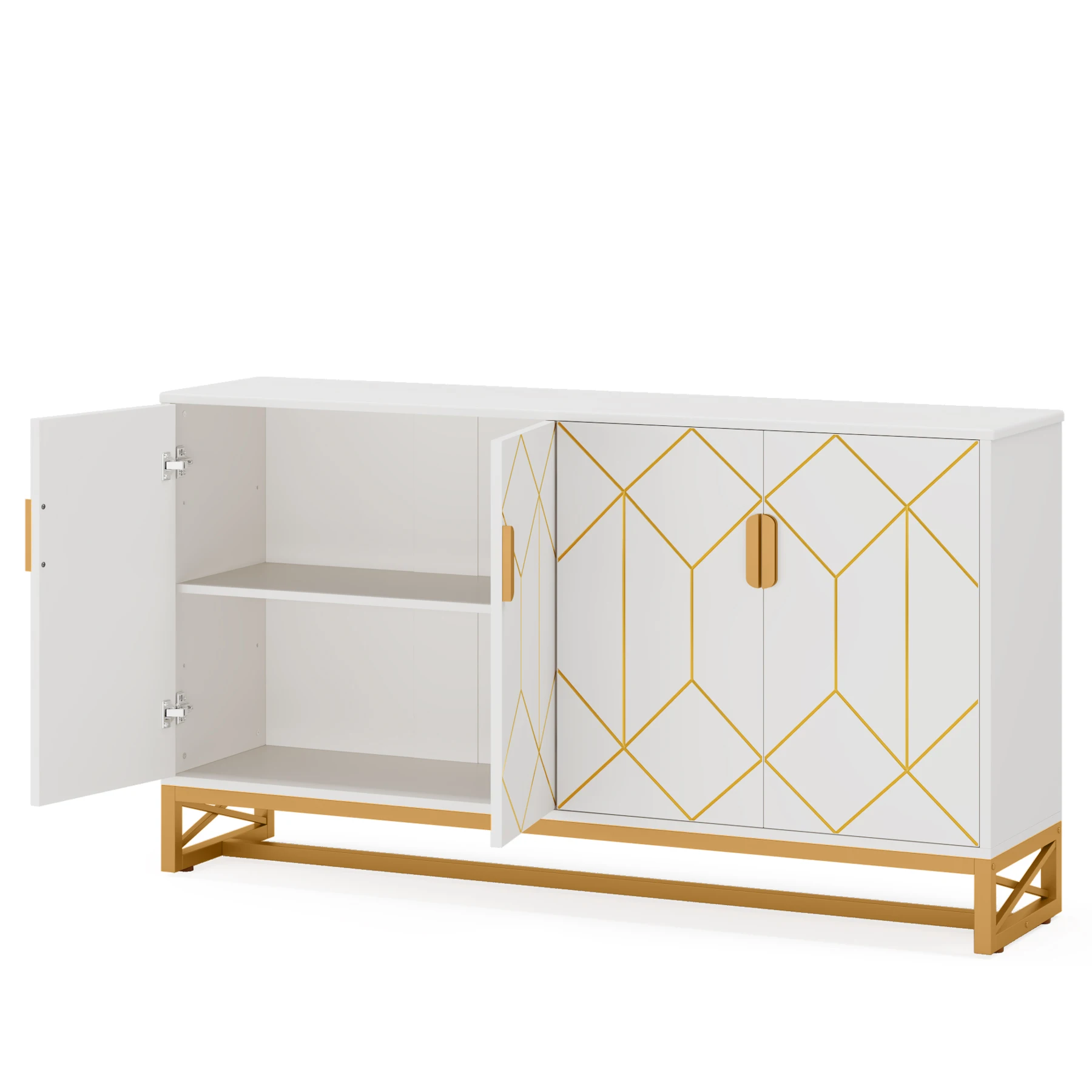Tribesigns 59" White Gold Buffet Cabinet with Storage Kitchen Sideboard Storage Cabinet