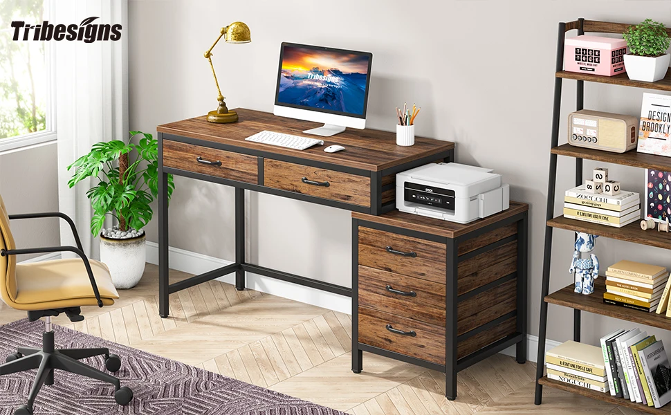 Tribesigns Computer Desk with 3 Drawers, 59-Inch PC Desk with Reversible Drawers, Industrial Study Writing Table Workstation