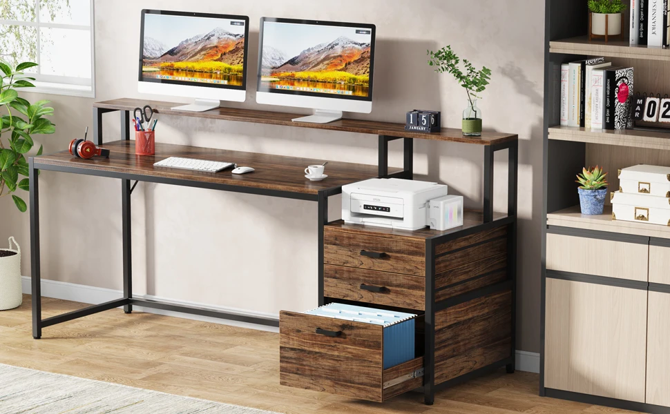 Tribesigns Computer Desk with 3 Drawers, 59-Inch PC Desk with Reversible Drawers, Industrial Study Writing Table Workstation