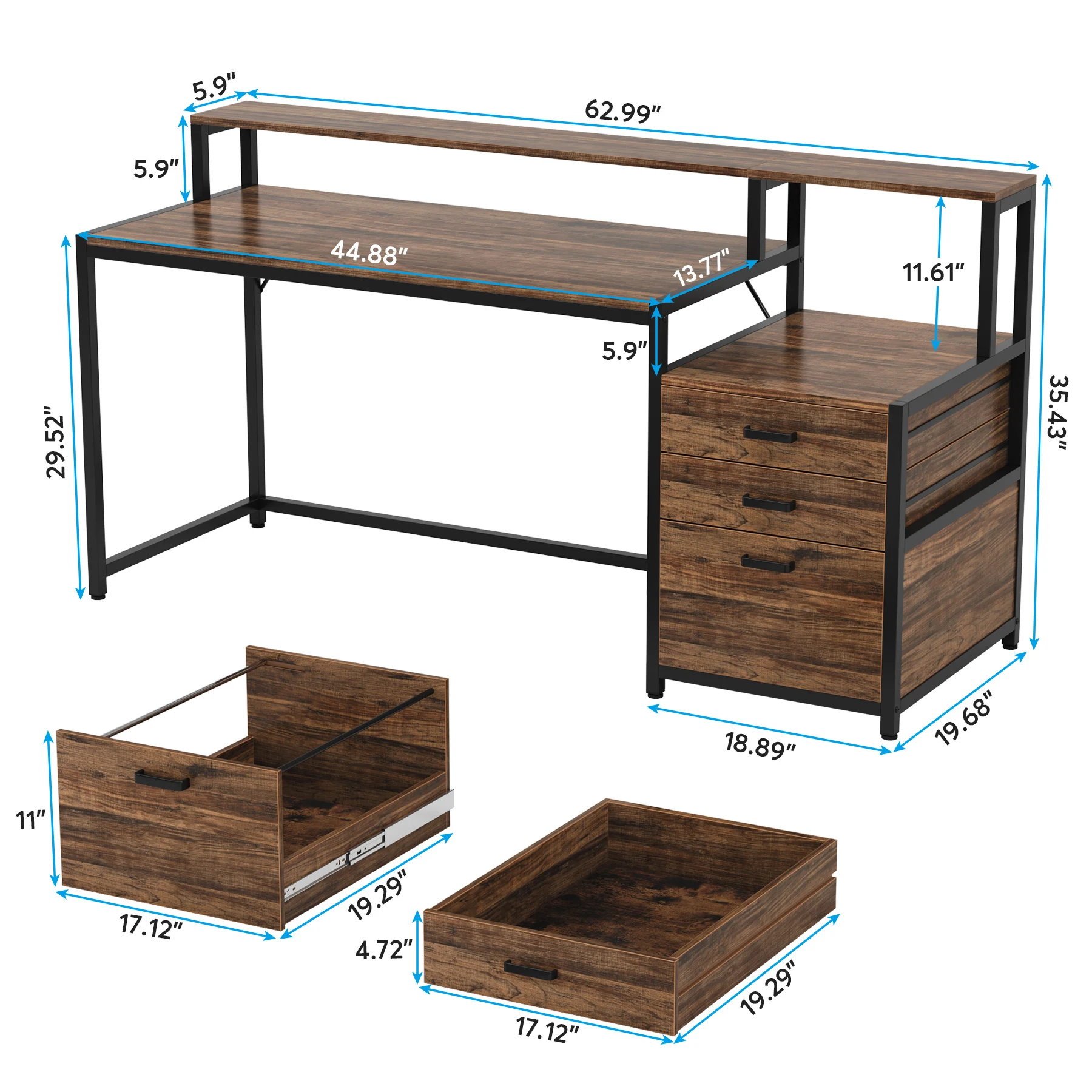 Tribesigns Computer Desk with 3 Drawers, 59-Inch PC Desk with Reversible Drawers, Industrial Study Writing Table Workstation