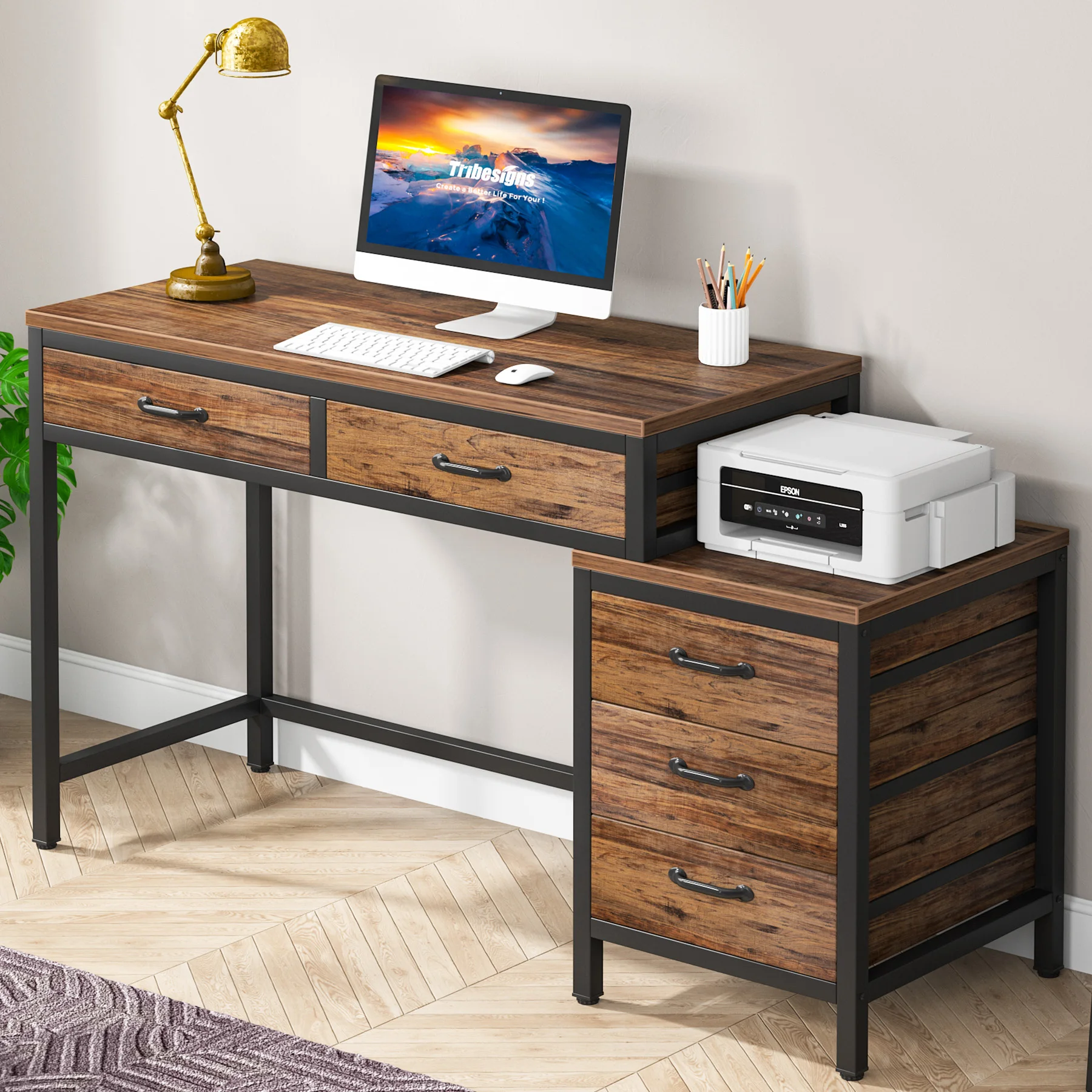 Tribesigns Computer Desk with 3 Drawers, 59-Inch PC Desk with Reversible Drawers, Industrial Study Writing Table Workstation