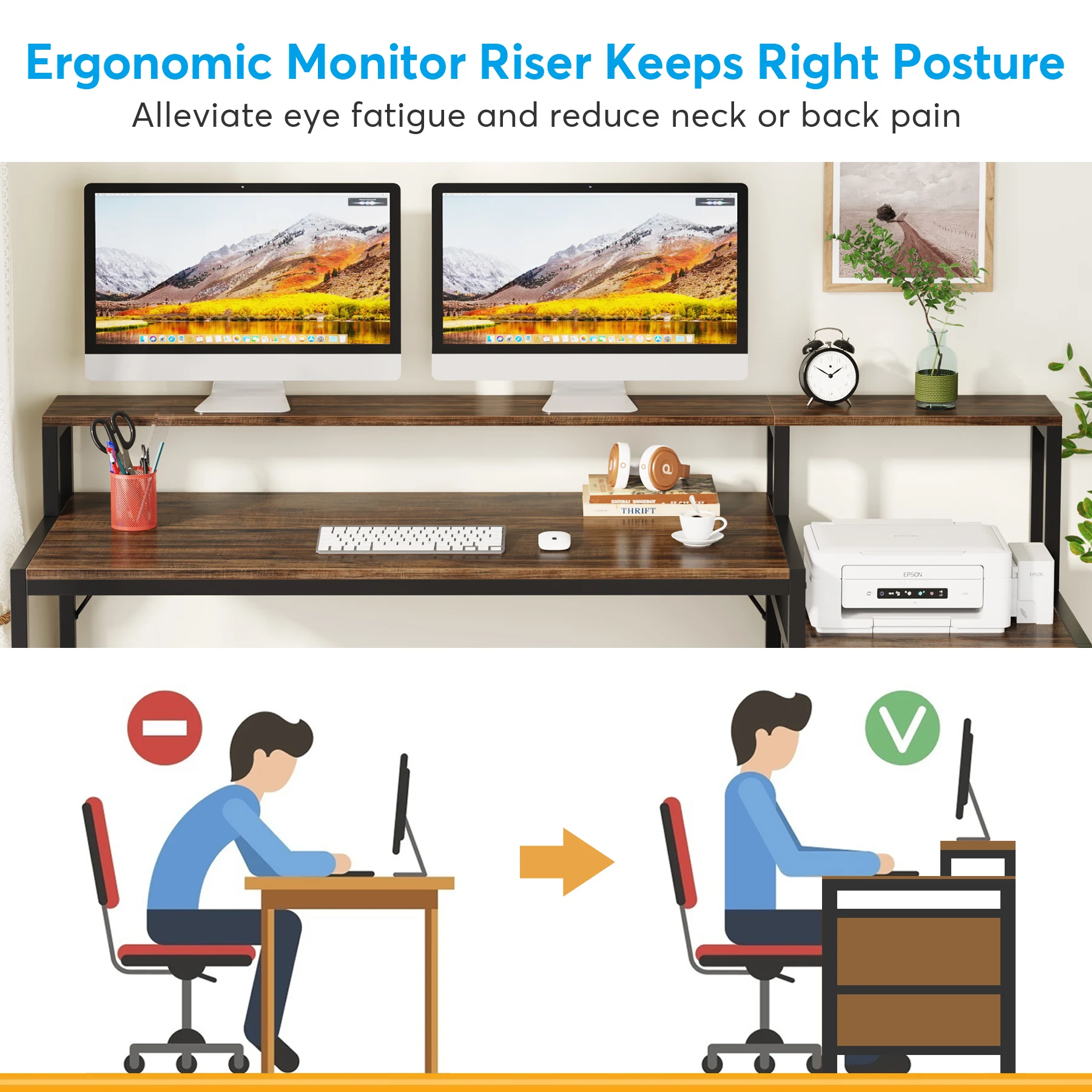 Tribesigns Computer Desk with 3 Drawers, 59-Inch PC Desk with Reversible Drawers, Industrial Study Writing Table Workstation