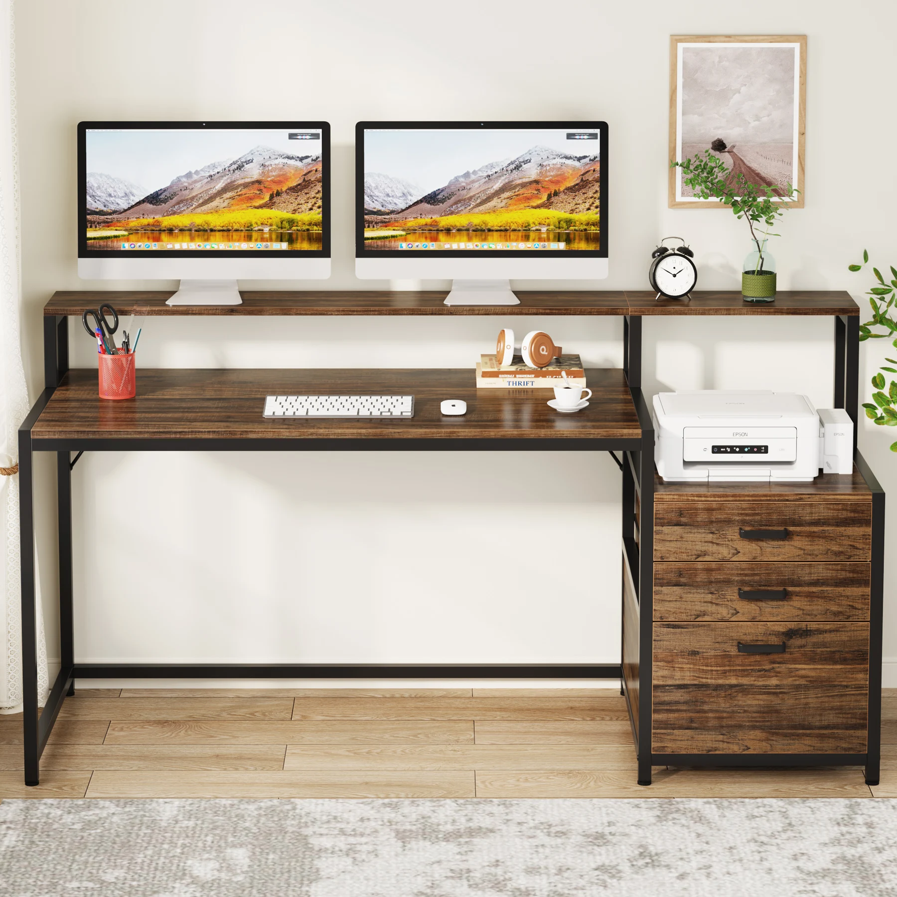 Tribesigns Computer Desk with 3 Drawers, 59-Inch PC Desk with Reversible Drawers, Industrial Study Writing Table Workstation