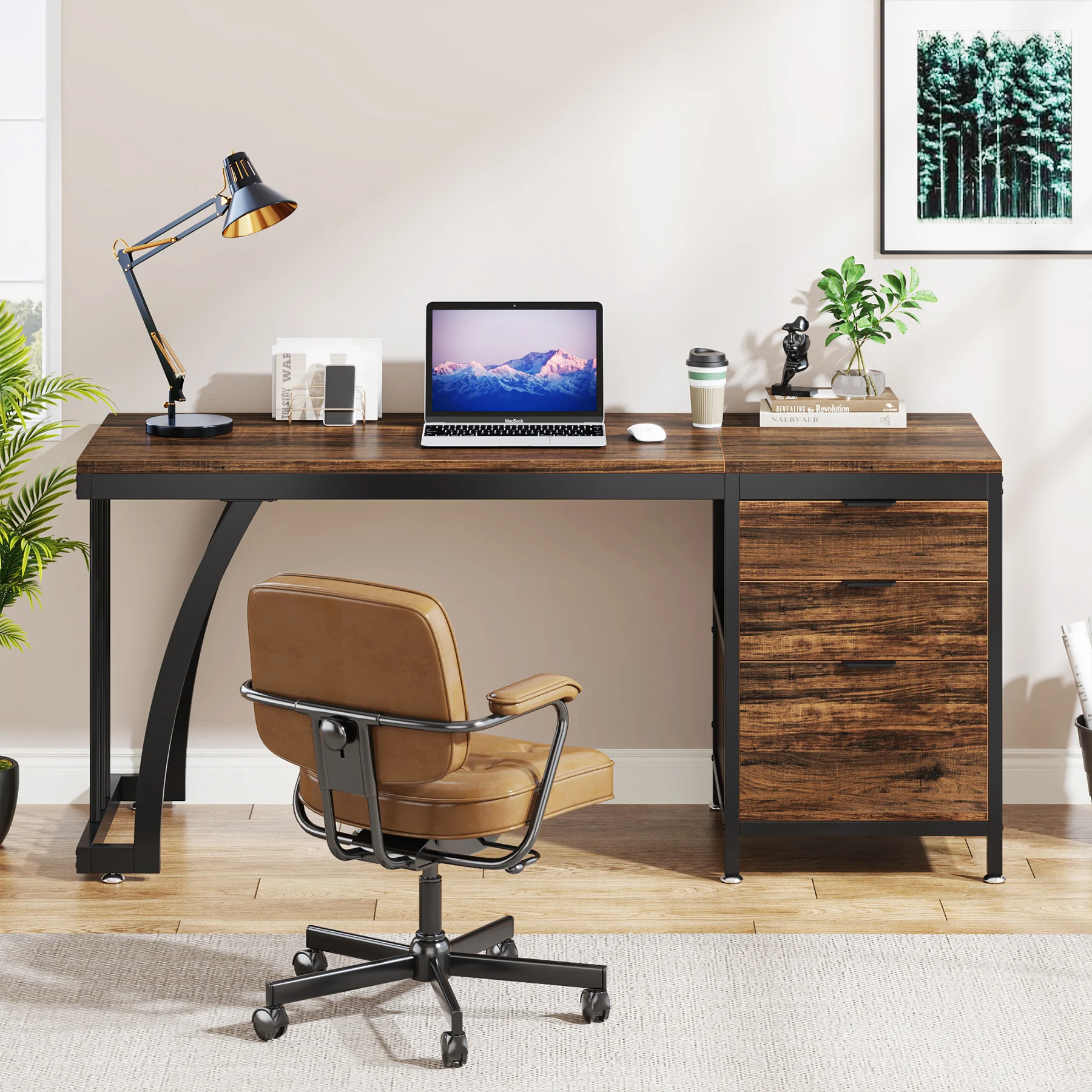 Tribesigns Computer Desk with 3 Drawers, 59-Inch PC Desk with Reversible Drawers, Industrial Study Writing Table Workstation