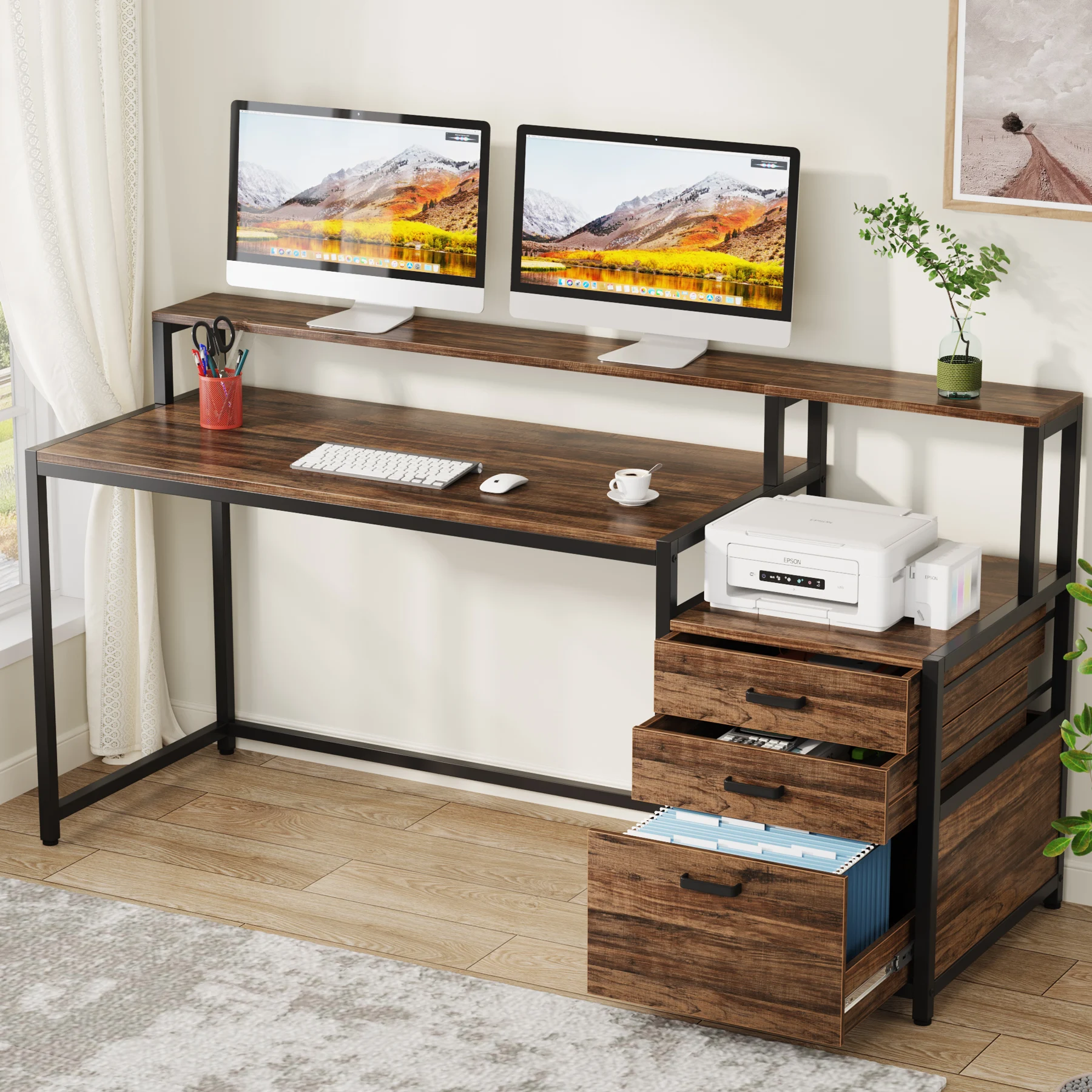 Tribesigns Computer Desk with 3 Drawers, 59-Inch PC Desk with Reversible Drawers, Industrial Study Writing Table Workstation