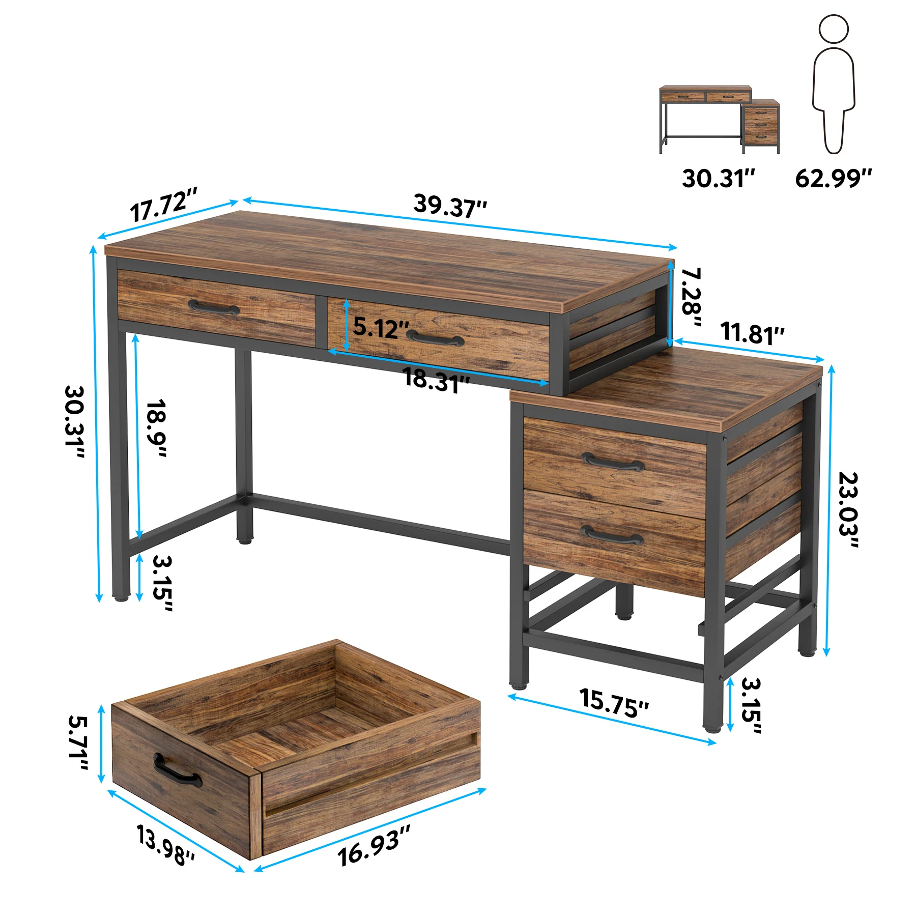 Tribesigns Computer Desk with 3 Drawers, 59-Inch PC Desk with Reversible Drawers, Industrial Study Writing Table Workstation