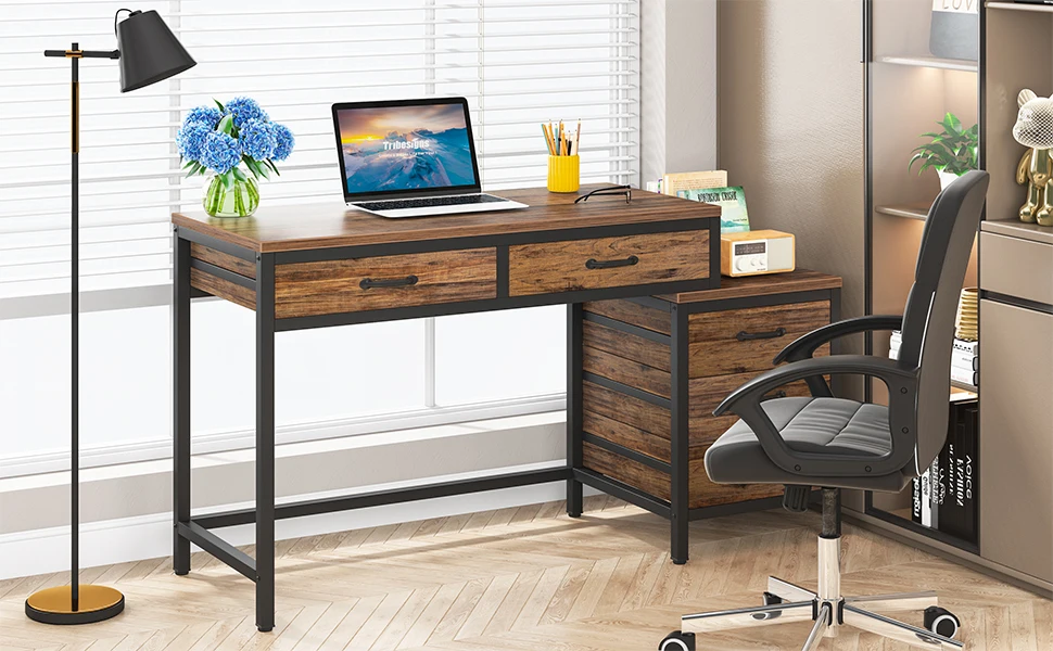 Tribesigns Computer Desk with 3 Drawers, 59-Inch PC Desk with Reversible Drawers, Industrial Study Writing Table Workstation