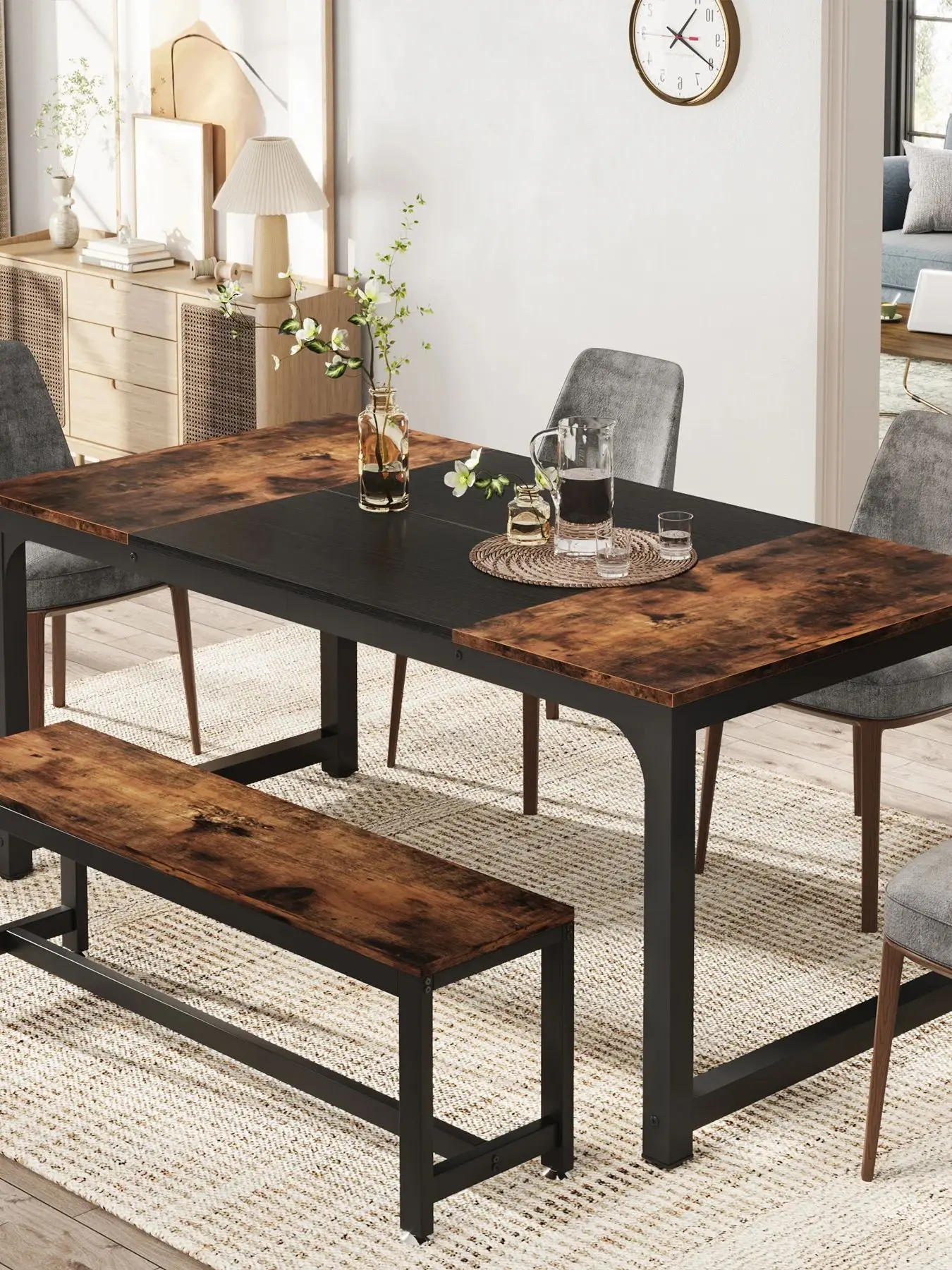 Tribesigns 63"x31.5" Dining Table, Industrial Kitchen Table for 6-8 Person, Rectangular Dinner Table for Dining Room Kitchen