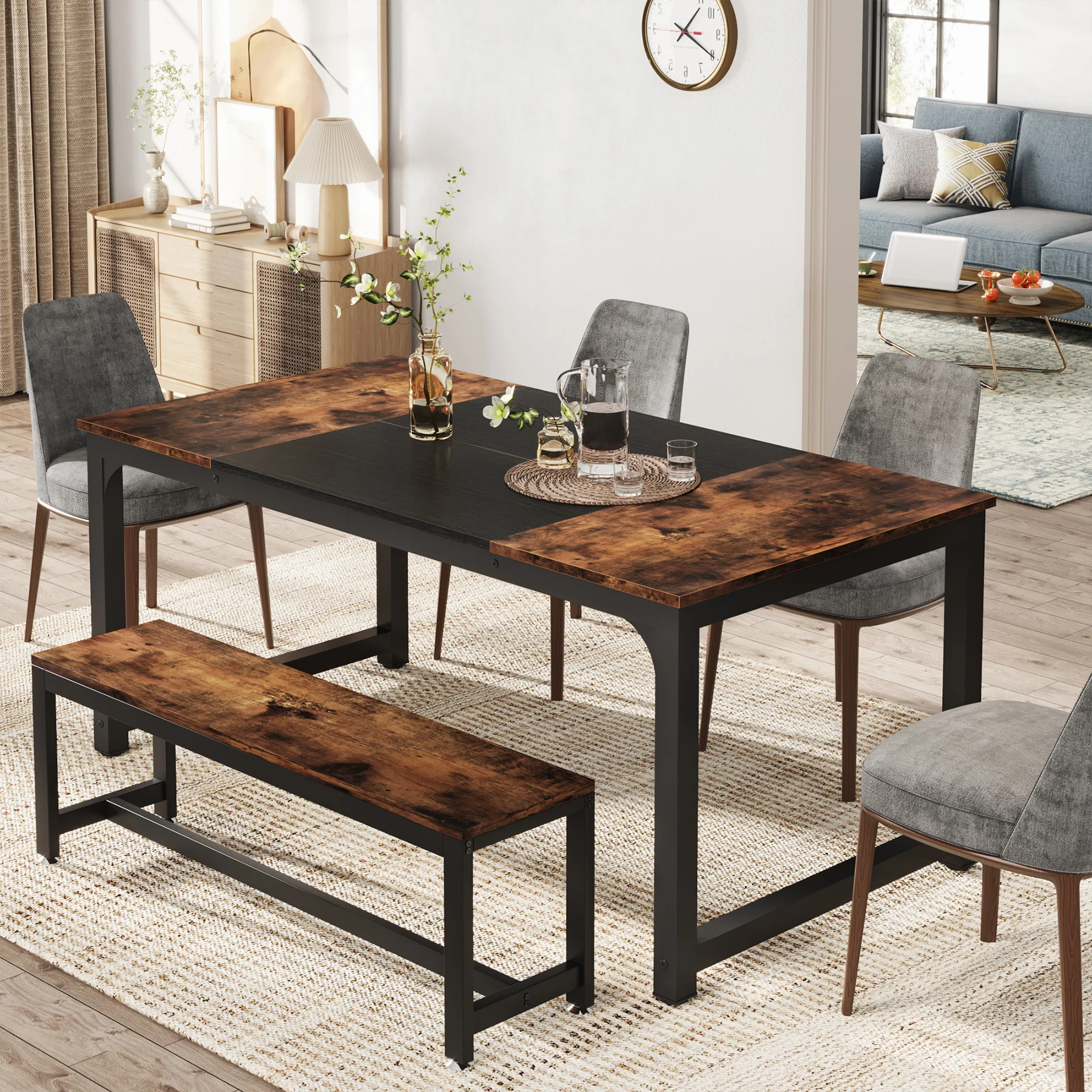 Tribesigns 63"x31.5" Dining Table, Industrial Kitchen Table for 6-8 Person, Rectangular Dinner Table for Dining Room Kitchen