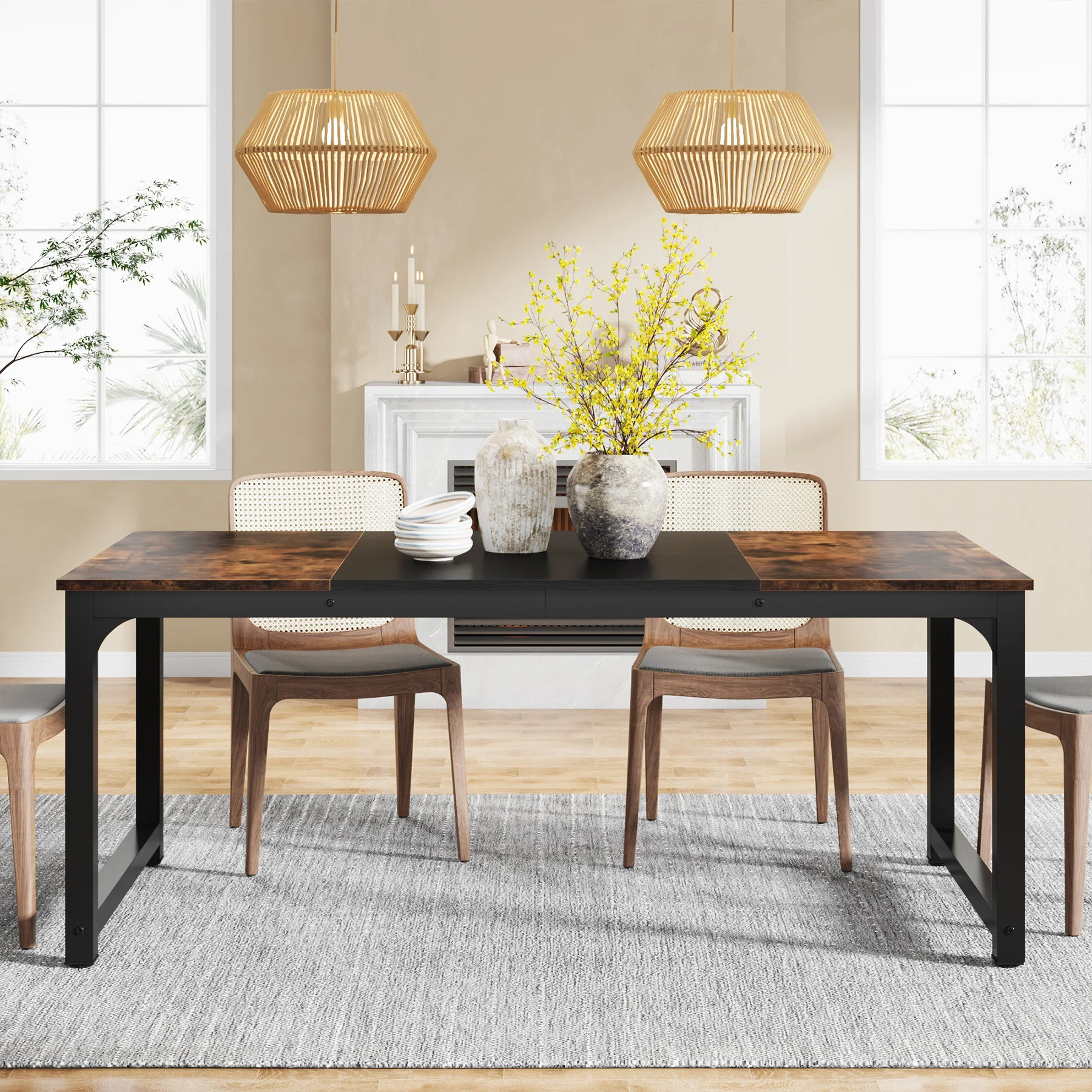Tribesigns 63"x31.5" Dining Table, Industrial Kitchen Table for 6-8 Person, Rectangular Dinner Table for Dining Room Kitchen