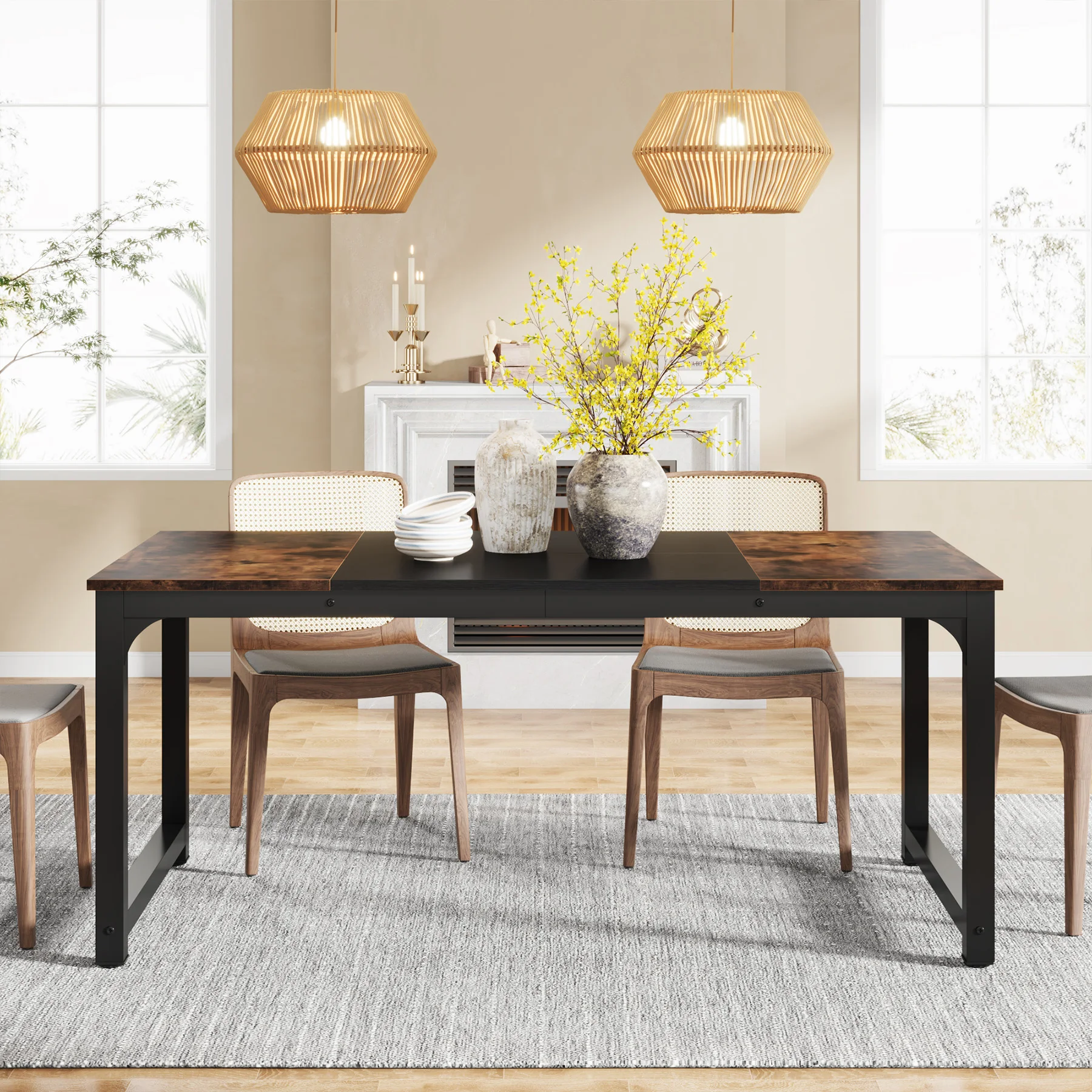 Tribesigns 63"x31.5" Dining Table, Industrial Kitchen Table for 6-8 Person, Rectangular Dinner Table for Dining Room Kitchen
