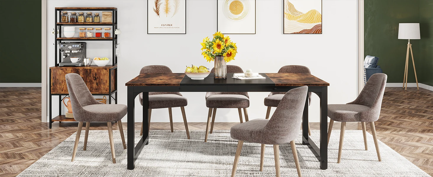 Tribesigns 63"x31.5" Dining Table, Industrial Kitchen Table for 6-8 Person, Rectangular Dinner Table for Dining Room Kitchen