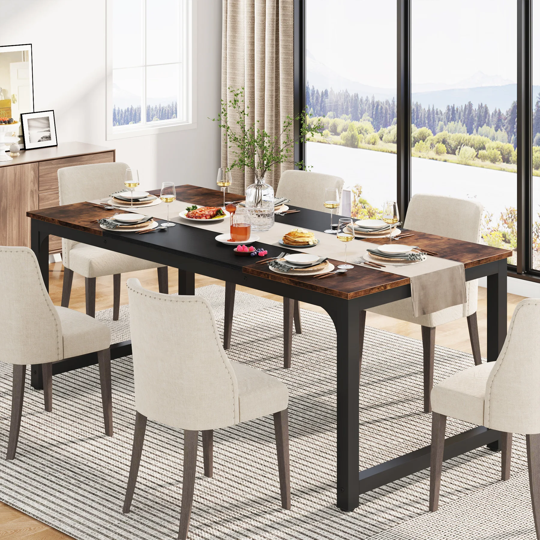 Tribesigns 63"x31.5" Dining Table, Industrial Kitchen Table for 6-8 Person, Rectangular Dinner Table for Dining Room Kitchen