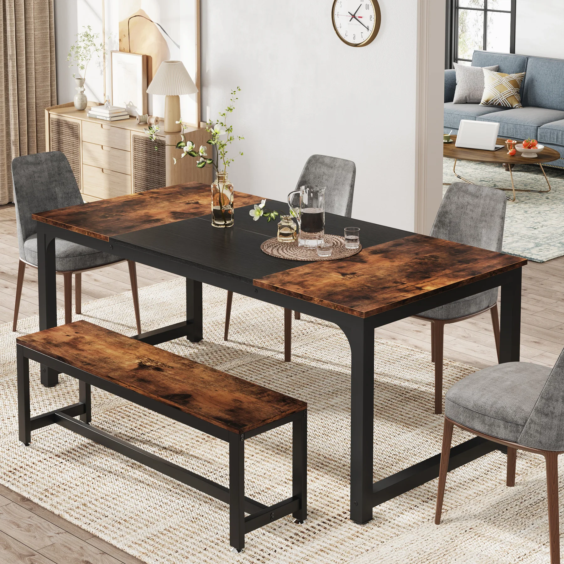 Tribesigns 63"x31.5" Dining Table, Industrial Kitchen Table for 6-8 Person, Rectangular Dinner Table for Dining Room Kitchen