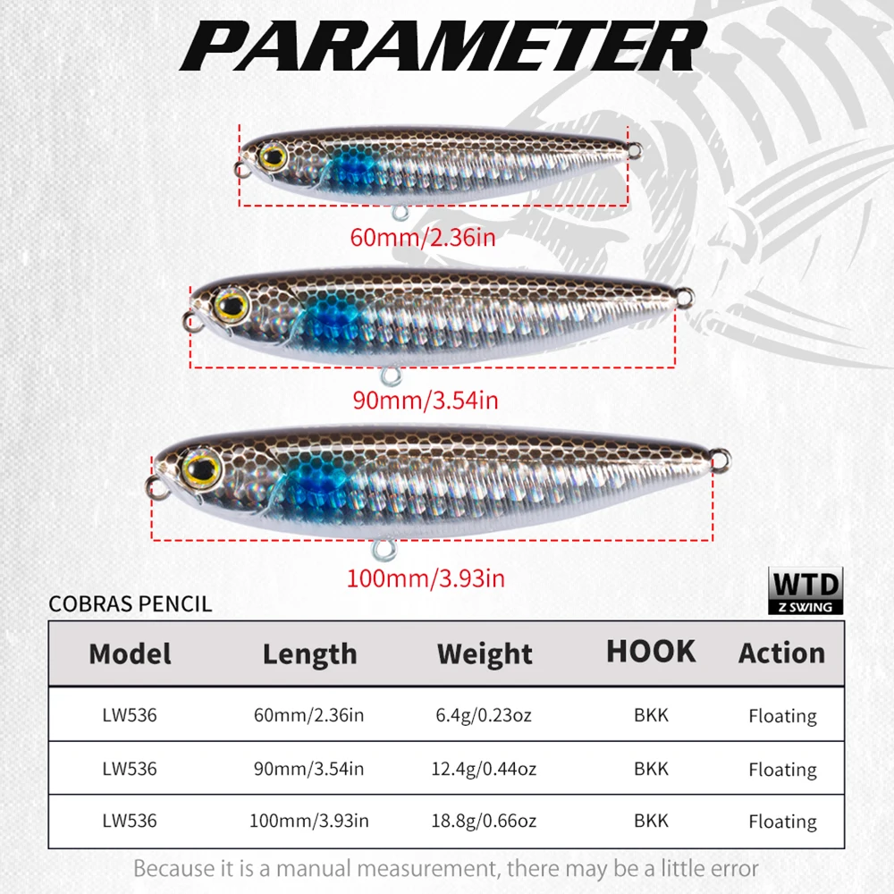 Hunthouse GHOST SNAKE Topwater Pencil Fishing Lure 60/90/100mm 6.4/12.4/18.8g Surface Floating Bait Lure For Seabass LW536