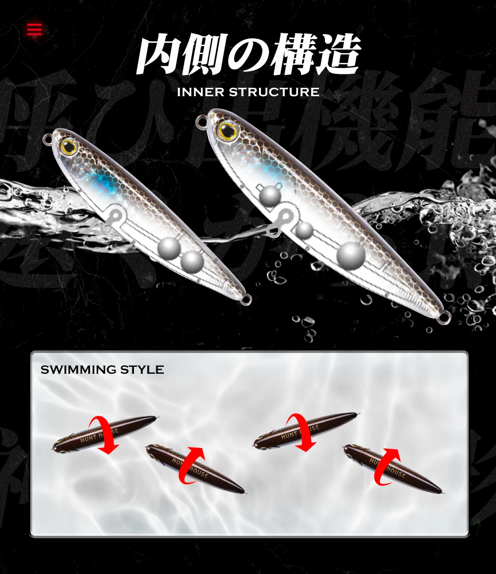 Hunthouse GHOST SNAKE Topwater Pencil Fishing Lure 60/90/100mm 6.4/12.4/18.8g Surface Floating Bait Lure For Seabass LW536