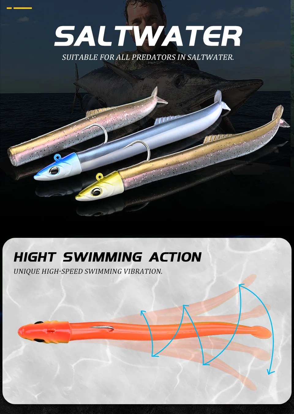 BLUX FLASH SAND EEL 14G/27G Soft Fishing Lure Tail Jig Head Hook Minnow Artificial Bait Saltwater Sea Bass Swimbait Tackle Gear