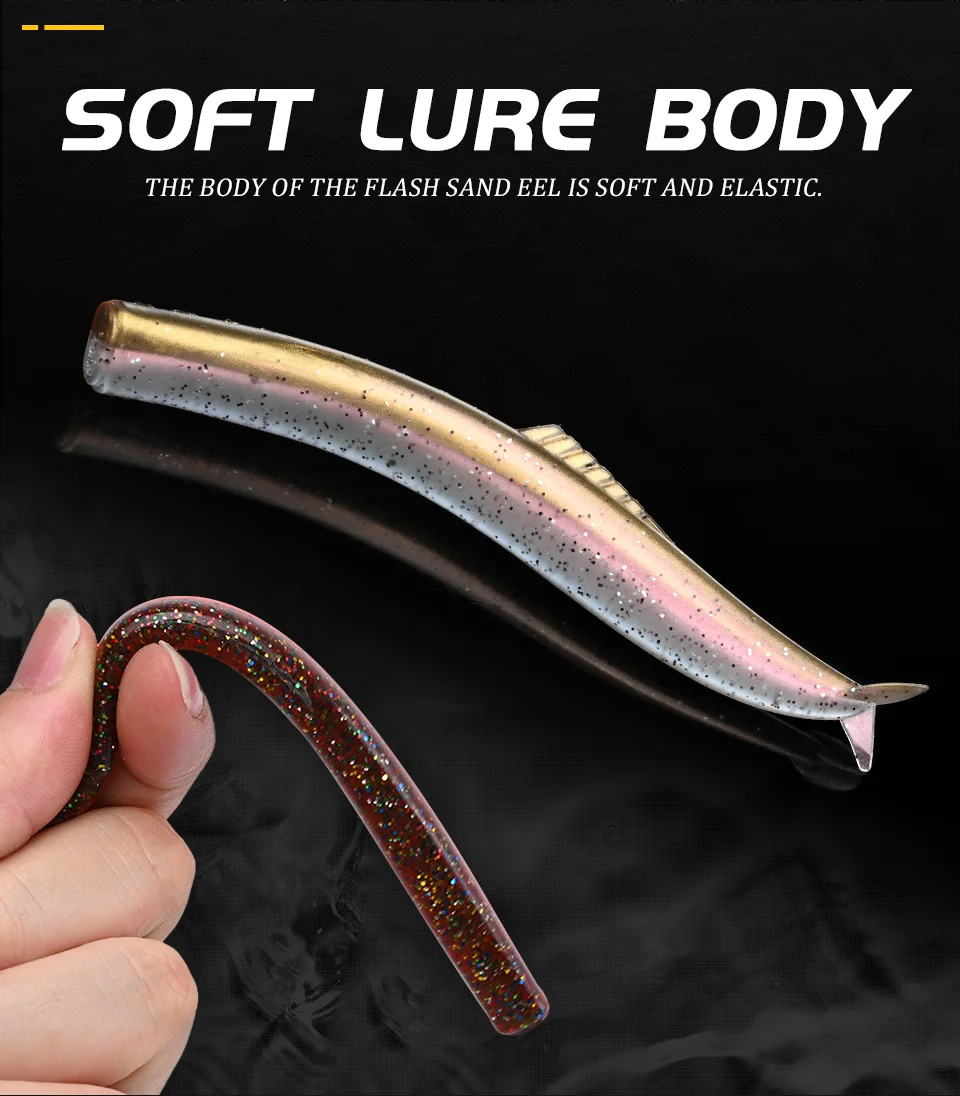 BLUX FLASH SAND EEL 14G/27G Soft Fishing Lure Tail Jig Head Hook Minnow Artificial Bait Saltwater Sea Bass Swimbait Tackle Gear
