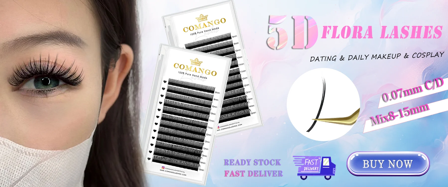 CoMango Easy Fan Lashes Extension DIY 2d/3d/4d/10d Faux Mink Blooming Eye Lash Extensions 0.03/0.05/0.07 Makeup Lashes