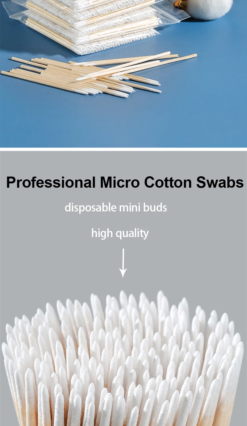 1000pcs Micro Wood Cotton Swab Eyelash Extension Tools Tatoo Microblading Cleaning Wooden Sticks Cosmetic Cotton Brush Buds Tip