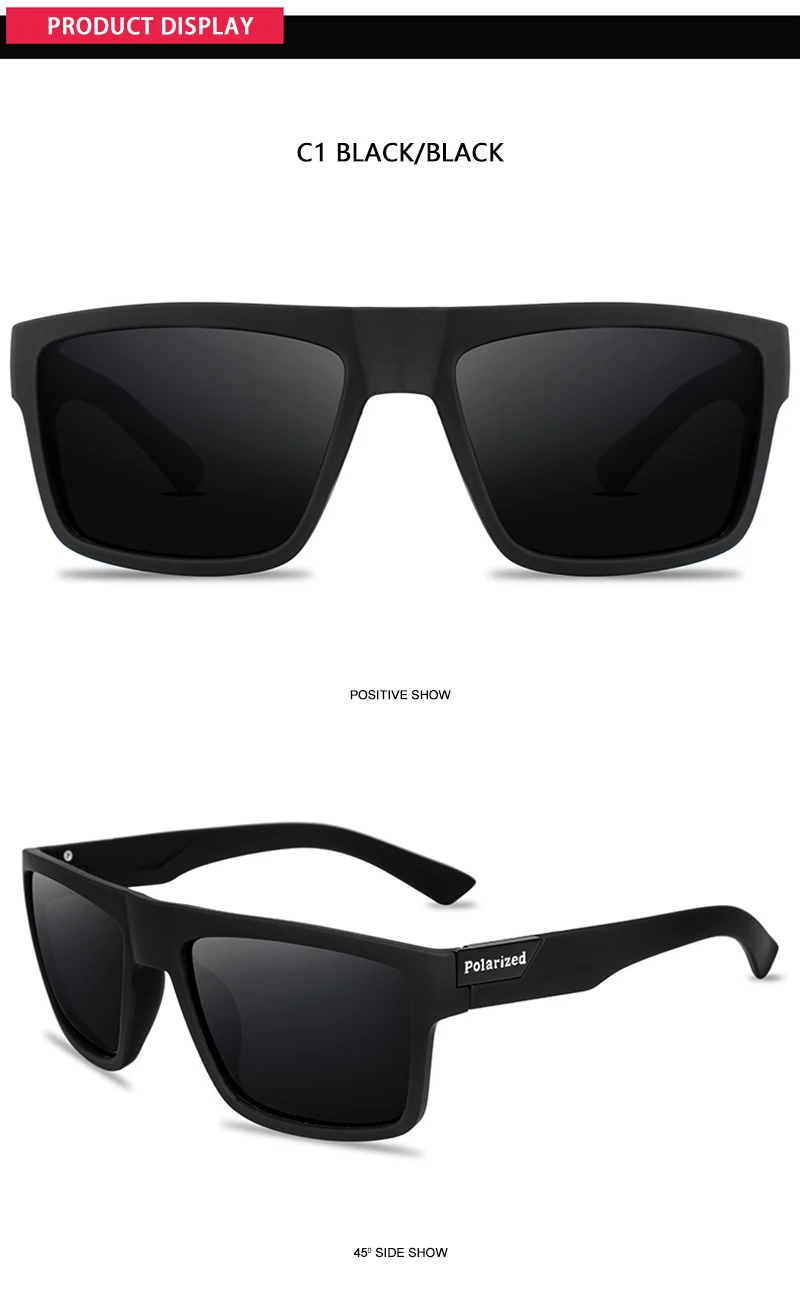 Fashion Black Polarized Sunglasses Men Women Classic Square Male Sun Glasses Stylish Outdoor Driving Fishing Sports Shades UV400