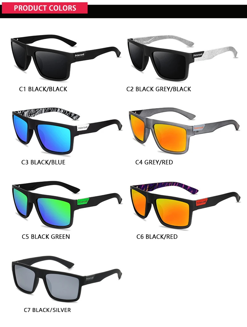 Fashion Black Polarized Sunglasses Men Women Classic Square Male Sun Glasses Stylish Outdoor Driving Fishing Sports Shades UV400