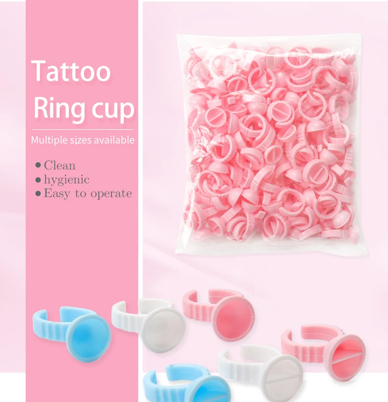 100Pcs Disposable False Lashes Glue Ring Cup Adhesive Pallet for Eyelash Extension Holder Container Tattoo Pigment Makeup Tools