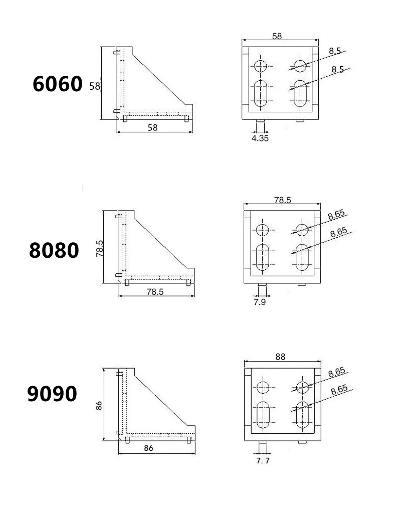 2020 2028 3030 3060 4040 4545 6060 20/30/40/45/60 Aluminum Profile Connector CNC Router Aluminum Corner Bracket 2040 3060 4545