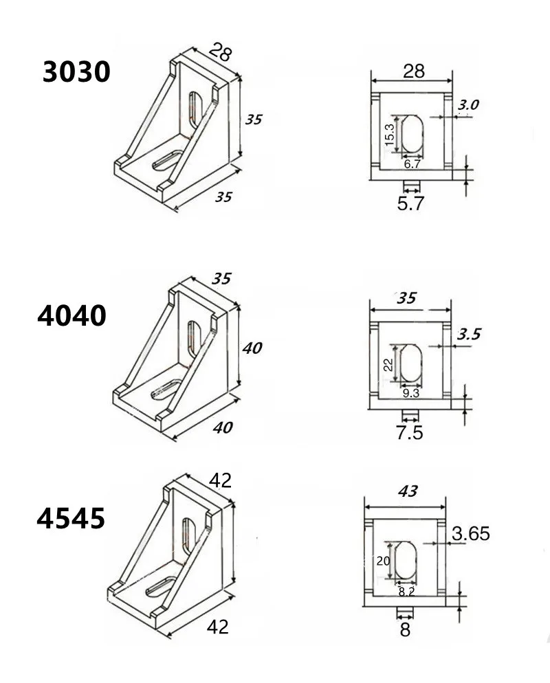 2020 2028 3030 3060 4040 4545 6060 20/30/40/45/60 Aluminum Profile Connector CNC Router Aluminum Corner Bracket 2040 3060 4545