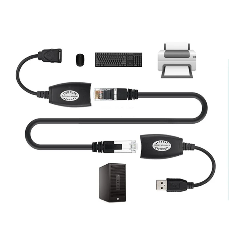 1 Pair USB to RJ45 LAN Ethernet Extension Cable Adapter 50M Distance Extender Converter Over Cat5E/6 Cord Computer Accessories
