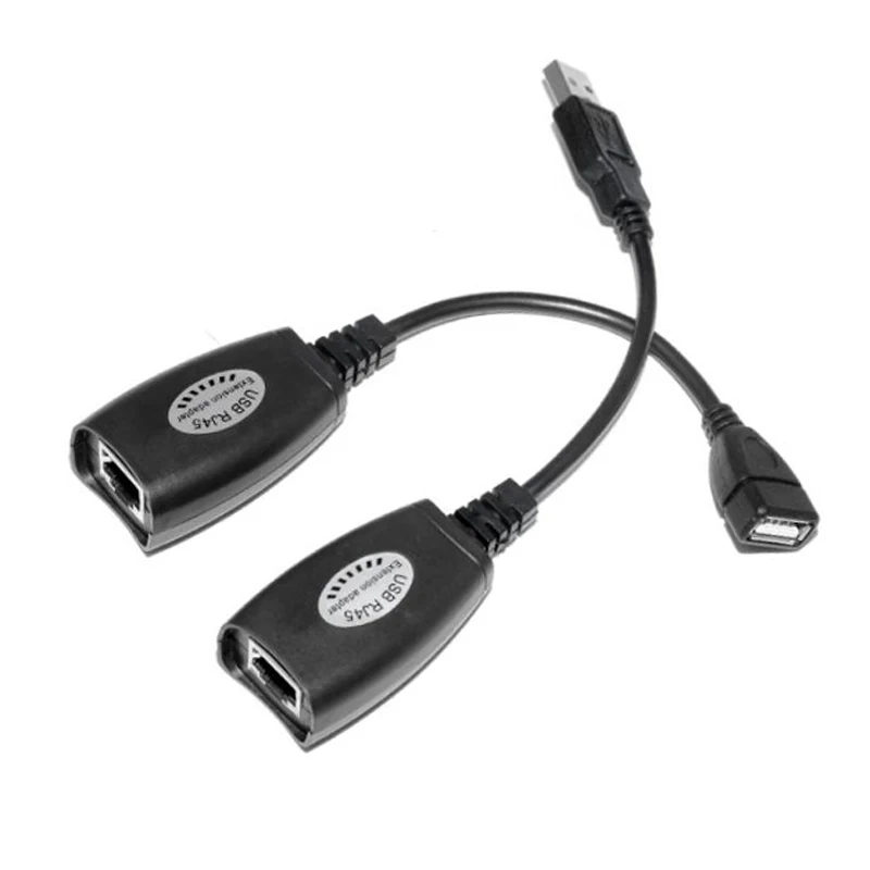 1 Pair USB to RJ45 LAN Ethernet Extension Cable Adapter 50M Distance Extender Converter Over Cat5E/6 Cord Computer Accessories
