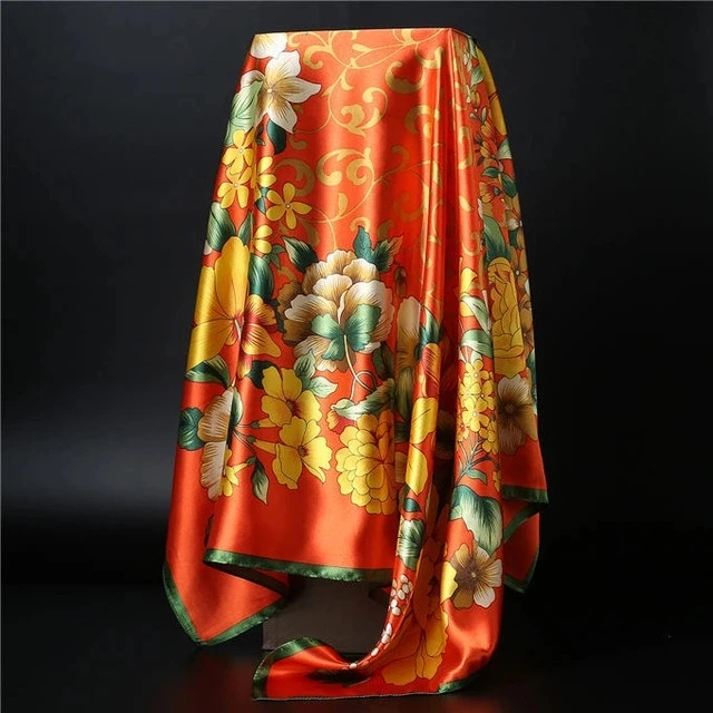 90*90cm square silk scarf Women Shawl Print Satin Hijab Female Luxury Brand Square Lady muffler coverchief bandanna pareo girl