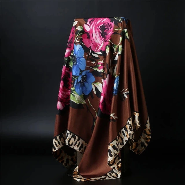 90*90cm square silk scarf Women Shawl Print Satin Hijab Female Luxury Brand Square Lady muffler coverchief bandanna pareo girl