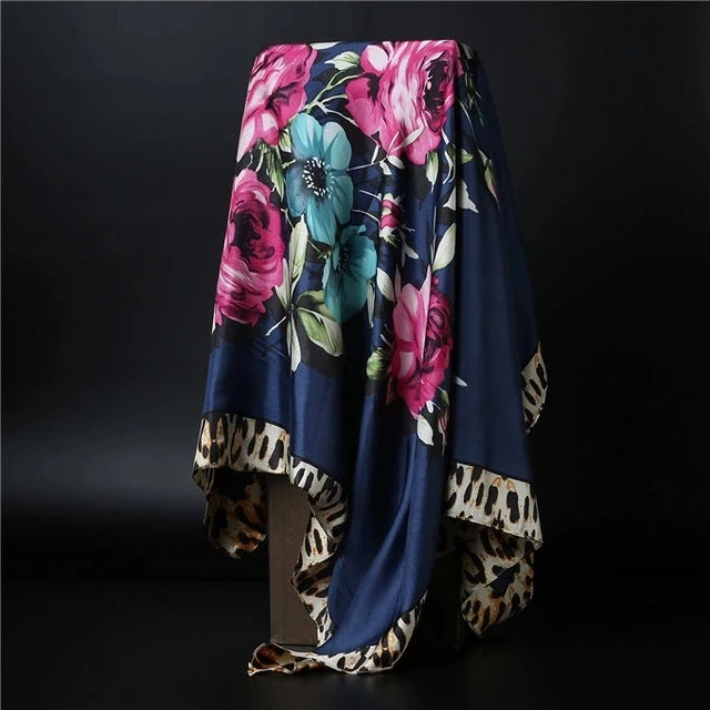 90*90cm square silk scarf Women Shawl Print Satin Hijab Female Luxury Brand Square Lady muffler coverchief bandanna pareo girl