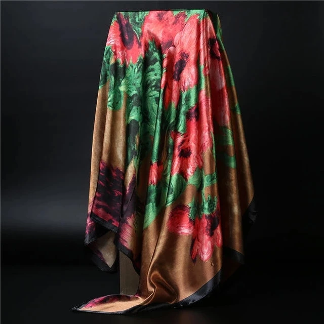 90*90cm square silk scarf Women Shawl Print Satin Hijab Female Luxury Brand Square Lady muffler coverchief bandanna pareo girl
