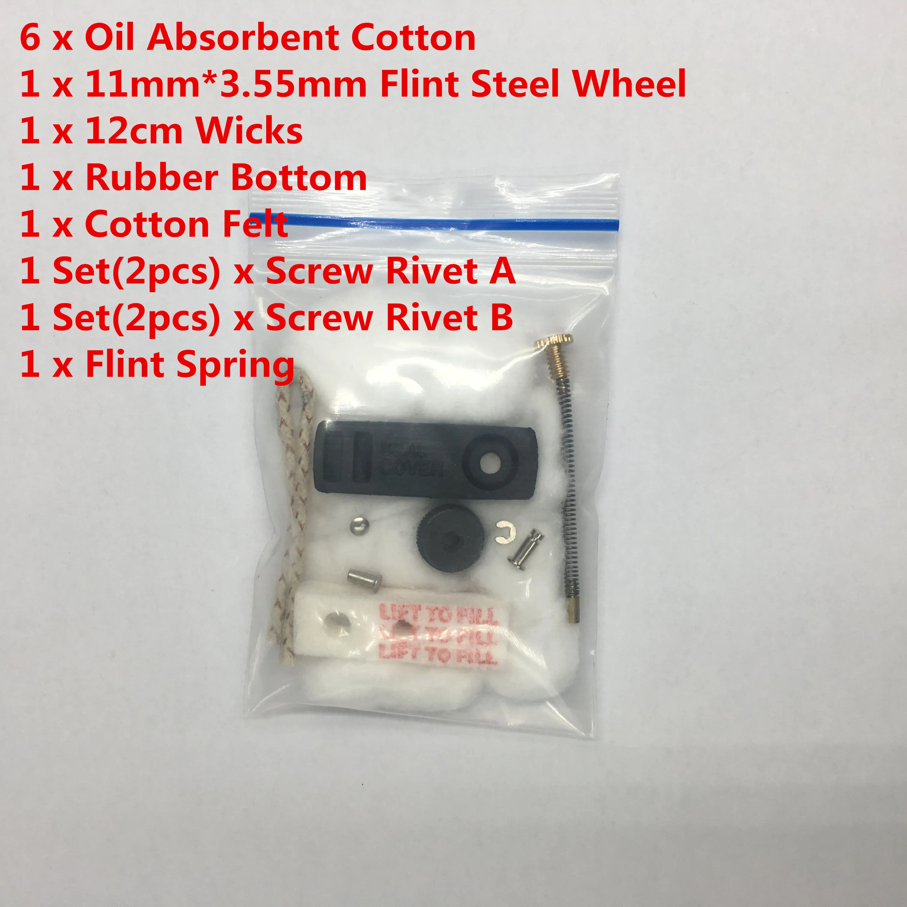 15pcs/Set Complete Variety Universal Repair Wick Cotton Felt Steel Wheel Rivet Spring Kit For Zippo Lighter Replace Accessories