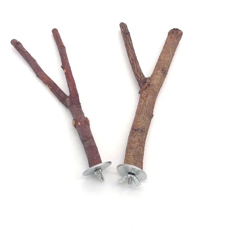 Natural Wood Pet Parrot Raw Wood Fork Tree Branch Stand Rack Squirrel Bird Hamster Branch Perches Chew Bite Toys Stick