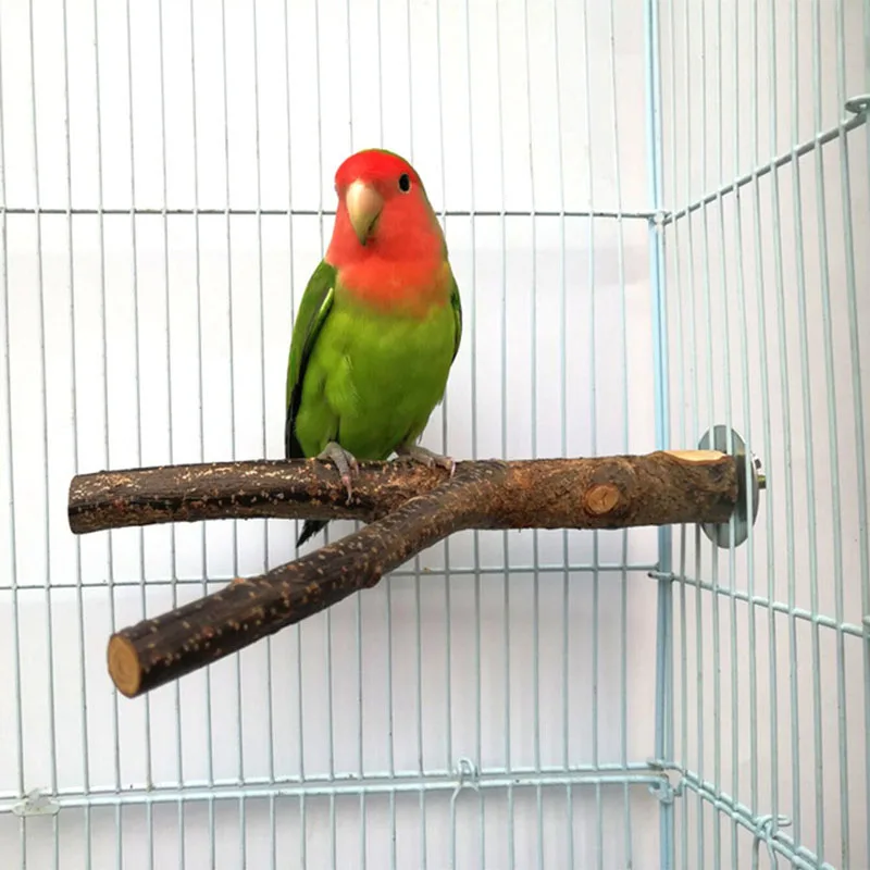 Natural Wood Pet Parrot Raw Wood Fork Tree Branch Stand Rack Squirrel Bird Hamster Branch Perches Chew Bite Toys Stick